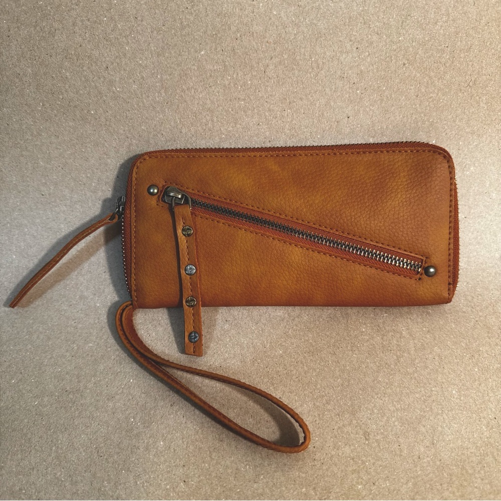 Free People Distressed Vegan Leather Wallet Wristlet Brown
